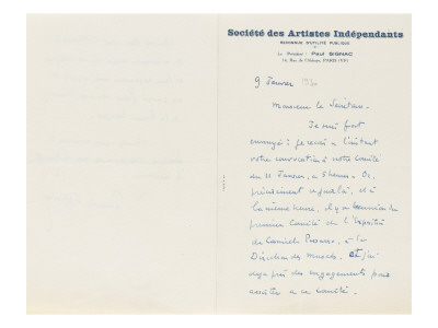 Lettre Autographe Signee A Raymond Escholier Le 9 Janvier 1930 by Paul Signac Pricing Limited Edition Print image