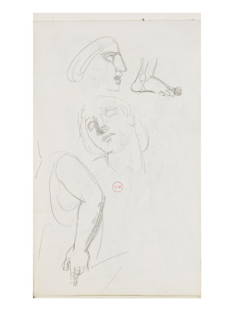 Carnet De Dessins : Tete De Profil, Tete De Face, Pied, Bras Et Epaule by Gustave Moreau Pricing Limited Edition Print image