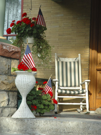 Front Porch In Historic District, Saratoga Springs, New York, Usa by Lisa S. Engelbrecht Pricing Limited Edition Print image