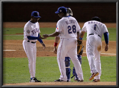 San Francisco Giants V Texas Rangers, Game 4: Ron Washington,Darren Oliver by Doug Pensinger Pricing Limited Edition Print image