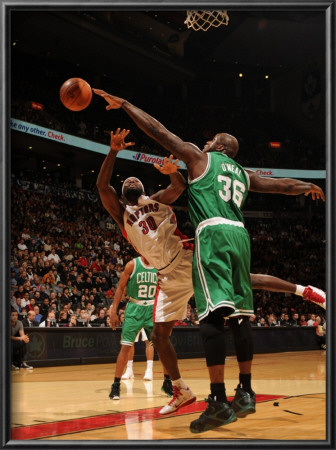 Boston Celtics V Toronto Raptors: Shaquille O'neal And Reggie Evans by Ron Turenne Pricing Limited Edition Print image