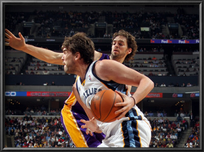 Los Angeles Lakers V Memphis Grizzlies: Marc Gasol And Pau Gasol by Joe Murphy Pricing Limited Edition Print image