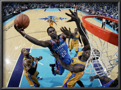 Oklahoma City Thunder V New Orleans Hornets: Jeff Green And Emeka Okafor by Layne Murdoch Pricing Limited Edition Print image