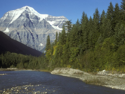 Mount Robson, In The Canadian Rockies, With A River In Forground by Stephen Sharnoff Pricing Limited Edition Print image
