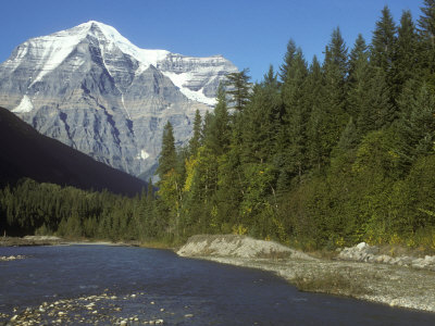 Mount Robson, In The Canadian Rockies, With A River In Forground by Stephen Sharnoff Pricing Limited Edition Print image