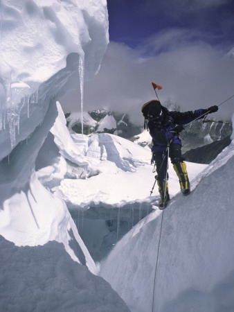 Climber Scaling The Khumbu Ice Fall, Nepal by Michael Brown Pricing Limited Edition Print image