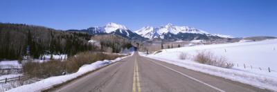 Highway In Front Of Snowcapped Mountains, Telluride, Colorado, Usa by Panoramic Images Pricing Limited Edition Print image