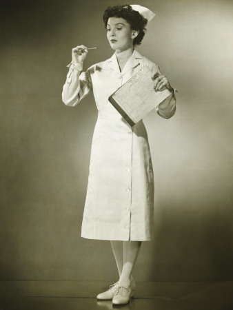 Nurse Checking At Thermometer In Studio by George Marks Pricing Limited Edition Print image
