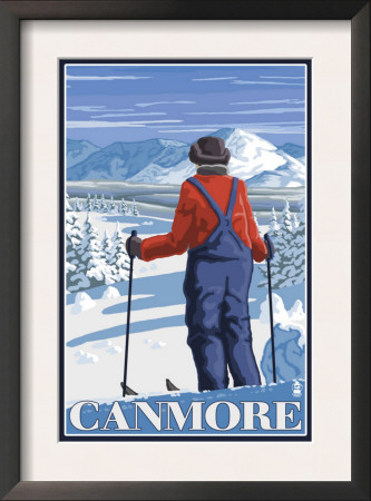 Canmore, Alberta - Skier Admiring View, C.2009 by Lantern Press Pricing Limited Edition Print image