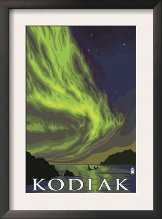 Kodiak, Alaska - Northern Lights And Orcas, C.2009 by Lantern Press Pricing Limited Edition Print image