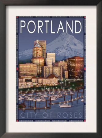 Portland, Oregon - Skyline At Night, C.2009 by Lantern Press Pricing Limited Edition Print image