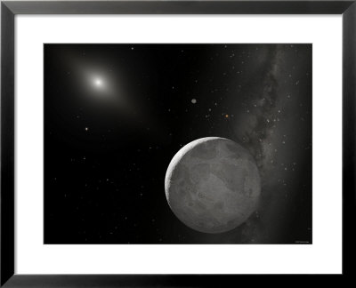 An Artist's Concept Of Kuiper Belt Object 2003 Ub313 (Nicknamed Xena) And Its Satellite Gabrielle by Stocktrek Images Pricing Limited Edition Print image