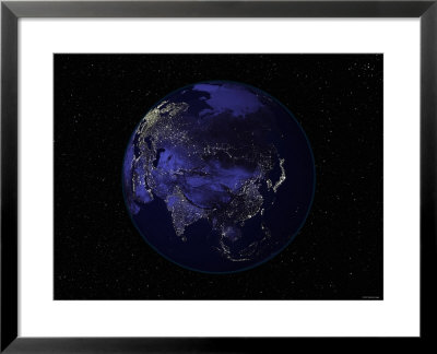 Full Earth Showing City Lights Centered On Asia 2001 by Stocktrek Images Pricing Limited Edition Print image