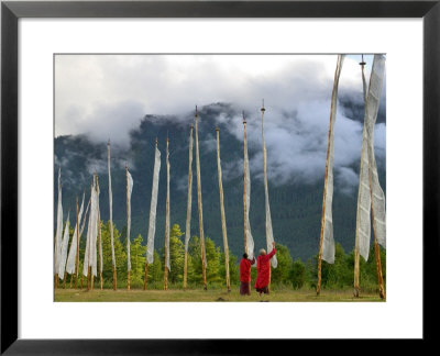 Monks With Praying Flags, Phobjikha Valley, Gangtey Village, Bhutan by Keren Su Pricing Limited Edition Print image