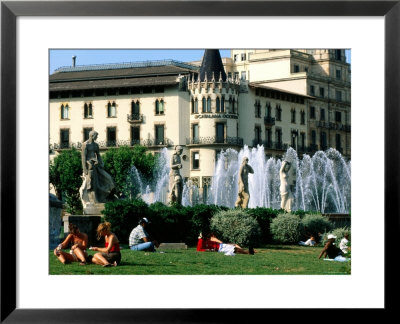 People Relaxing In Plaza De Catalunya, Barcelona, Catalonia, Spain by John Elk Iii Pricing Limited Edition Print image