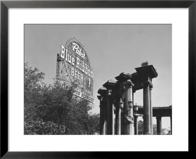 Contrast Of Classical Columns With Pabst Blue Ribbon Electrical Sign by Walker Evans Pricing Limited Edition Print image