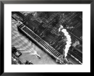Aerial View Of Pittsburgh Steamship Co. Ship Carrying Ore To Us Steel Plant by Margaret Bourke-White Pricing Limited Edition Print image
