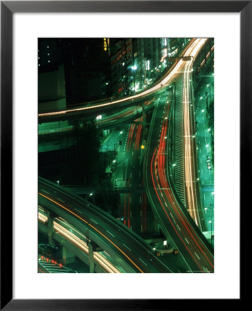 Nighttime Aerial View Of Freeways And Traffic Motion, Tokyo, Japan by Nancy & Steve Ross Pricing Limited Edition Print image