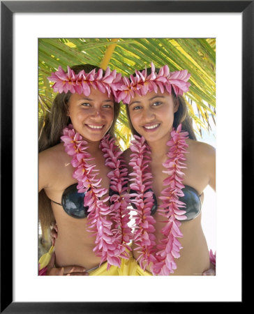 Polynesian Girls In Traditional Costume With Leis, Aitutaki, Cook Islands, Polynesia by Steve Vidler Pricing Limited Edition Print image