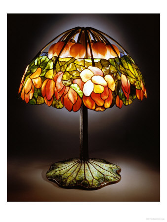 A Leaded Glass, Bronze And Mosaic Lotus Lamp, Circa 1900-1910 by Tiffany Studios Pricing Limited Edition Print image