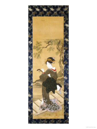 A Full Length Portrait Of A Woman Tuning Her Shamisen On A Veranda by Toyokuni Pricing Limited Edition Print image