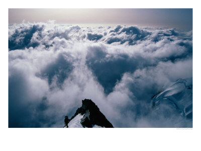 Climber Ascending Ridge Above Cloud, Westland National Park, New Zealand by Grant Dixon Pricing Limited Edition Print image