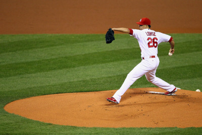 Milwaukee Brewers V St. Louis Cardinals - Playoffs Game Four, St Louis, Mo - October 13: Kyle Lohse by Dilip Vishwanat Pricing Limited Edition Print image