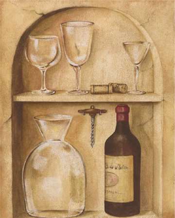 Wine Bottle With Glasses And Corkscrew by David Col Pricing Limited Edition Print image