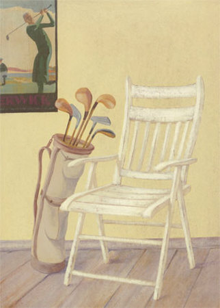Golf Bag On Left Of Chair by Lucciano Simone Pricing Limited Edition Print image