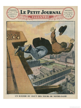 Suffering From An Incurable Disease, Man Throws Himself From The Towers Of Notre Dame by R. Moritz Pricing Limited Edition Print image