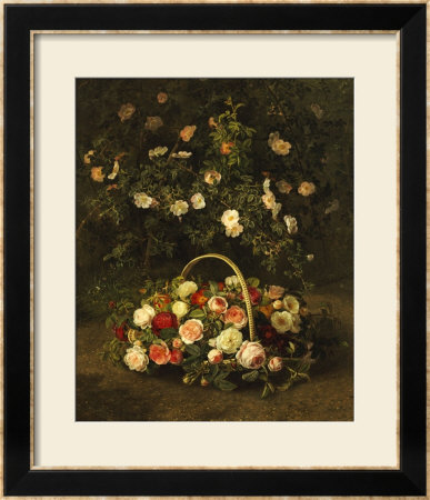 Roses In A Basket Beside A Rose Bush, 1846 by Johan Laurentz Jensen Pricing Limited Edition Print image