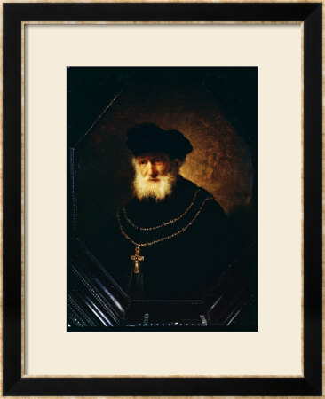 Head Of An Old Man With A Cross And Gold Chain, 1630 by Rembrandt Van Rijn Pricing Limited Edition Print image