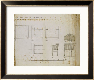 Designs For An Upholstered Chair And A Spindle Chair Shown In Elevation And Plans, 1909 by Charles Rennie Mackintosh Pricing Limited Edition Print image