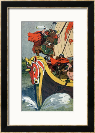 Viking Blowing The Horn On A Longship As It Approaches The Norse Coast by Louis Bombled Pricing Limited Edition Print image