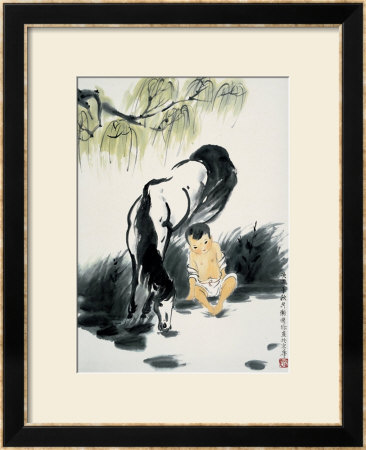 Horse And Boy By Creek by Guozen Wei Pricing Limited Edition Print image