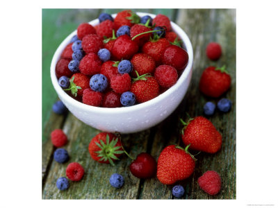 Summer Fruit, Blackberries, Strawberries, Raspberries, Blueberries And Cherries On Rustic Table by James Guilliam Pricing Limited Edition Print image