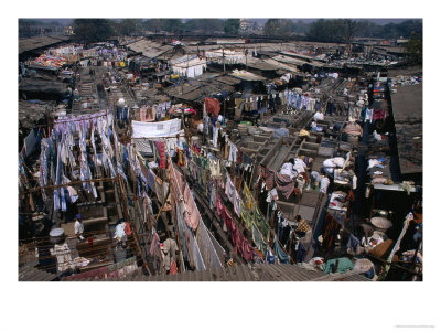 Overhead Of Laundry Hanging At Dhobi Ghats, Mumbai, India by Dennis Johnson Pricing Limited Edition Print image