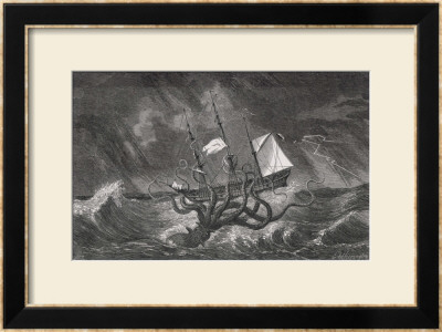 Kraken Attacking A Sailing Vessel During A Storm by E. Etherington Pricing Limited Edition Print image
