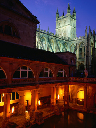 Roman Baths Museum At Night, Bath, Bath & North-East Somerset, England by Jon Davison Pricing Limited Edition Print image