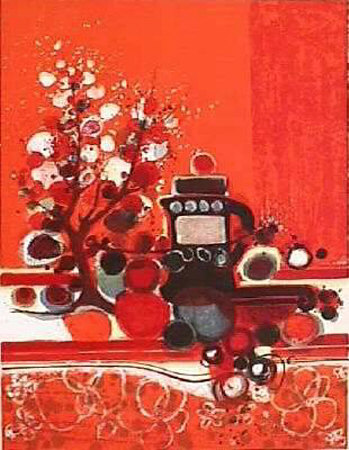 Cafetiere Noire Sur Fond Rouge by Frederic Menguy Pricing Limited Edition Print image