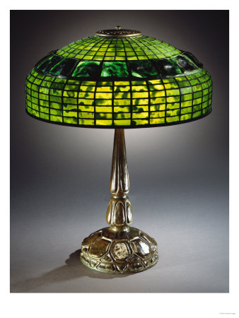A 'Turtleback Tile' Leaded Glass And Bronze Table Lamp by Maurice Bouval Pricing Limited Edition Print image