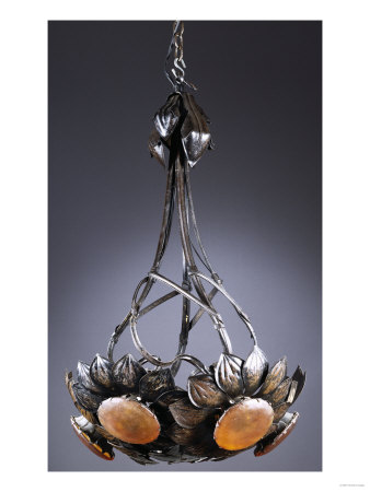 A Rare Martele Glass And Wrought-Iron Sunflower Chandelier, Circa 1900 by Franz Arthur Bischoff Pricing Limited Edition Print image