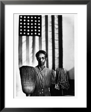 Ella Watson Standing With Broom And Mop In Front Of American Flag, Part Of Depression Era Survey by Gordon Parks Pricing Limited Edition Print image