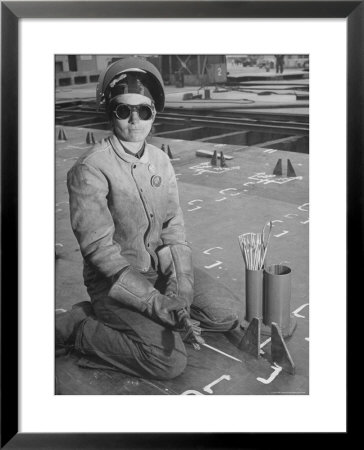 Woman Working As A Ship Welder In The Richmond Shipyards by Hansel Mieth Pricing Limited Edition Print image
