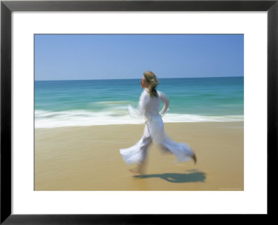 Woman Running Along Beach, Kovalam, Kerala State, India by Gavin Hellier Pricing Limited Edition Print image