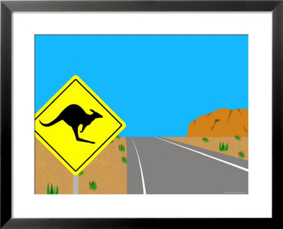 Illustration Of A Road Sign At Ayers Rock, Australia by Michael Kelly Pricing Limited Edition Print image