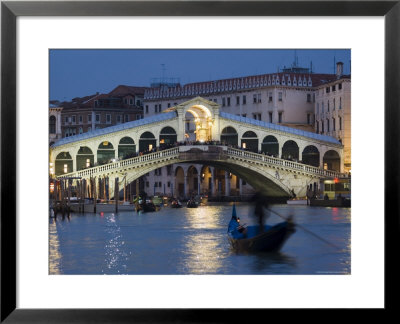 The Grand Canal, The Rialto Bridge And Gondolas At Night, Venice, Veneto, Italy by Chris Kober Pricing Limited Edition Print image