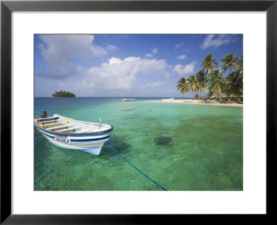 Panama, Comarca De Kuna Yala, San Blas Islands, Kuanidup Grande, Boat And Tropical Island by Jane Sweeney Pricing Limited Edition Print image