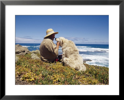 Man And His Italian Sheep Dog Sit Overlooking The Ocean by Jason Edwards Pricing Limited Edition Print image