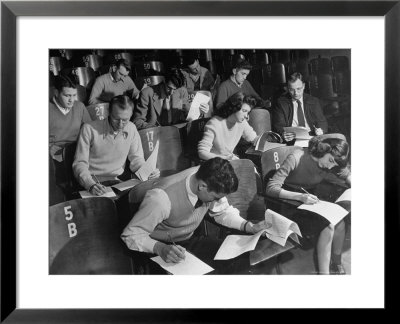 War Veterans And Co-Eds Taking Notes During Classroom Lecture At Crowded University Of Iowa by Margaret Bourke-White Pricing Limited Edition Print image